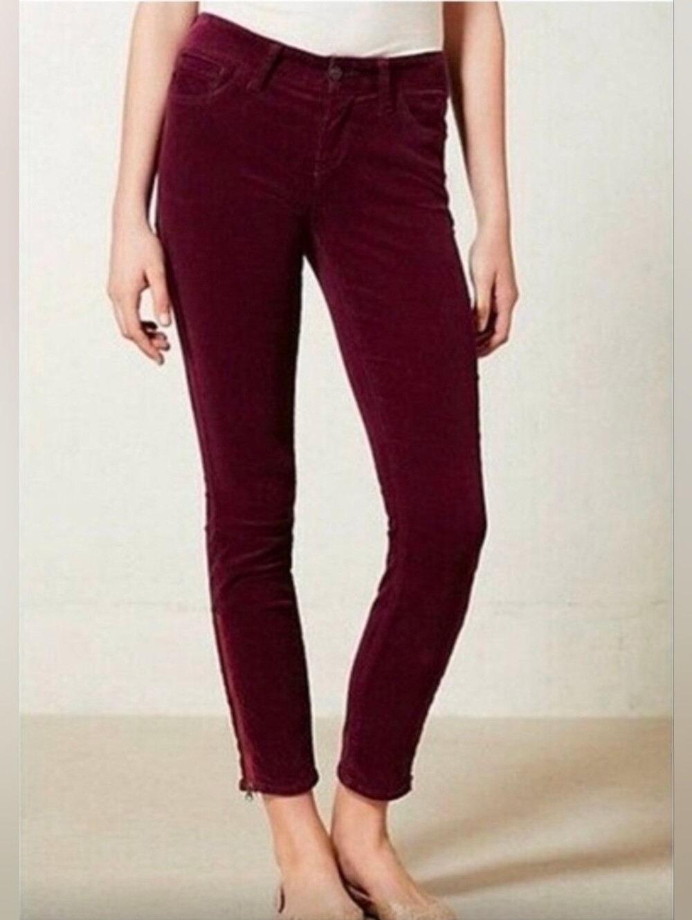 Anthropologie Pilcro Stet Burgundy Corduroy Skinny Pants Ankle Zip 25